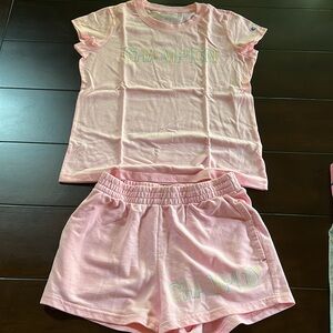 Girls pink champion bundle T-shirt & shorts size lg